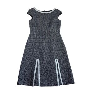 Vintage David Meister Black White Grid Sheath Dress Inverted Pleat Size 4